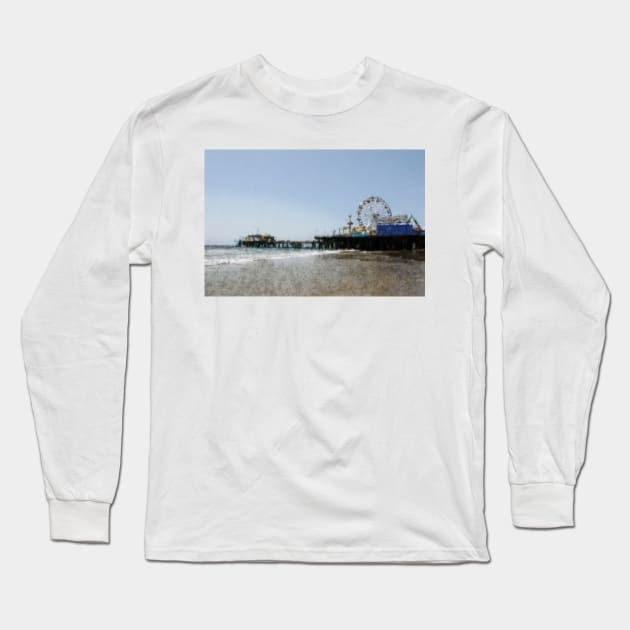 Sketched Santa Monica Pier Color Drawing Long Sleeve T-Shirt by Christine aka stine1